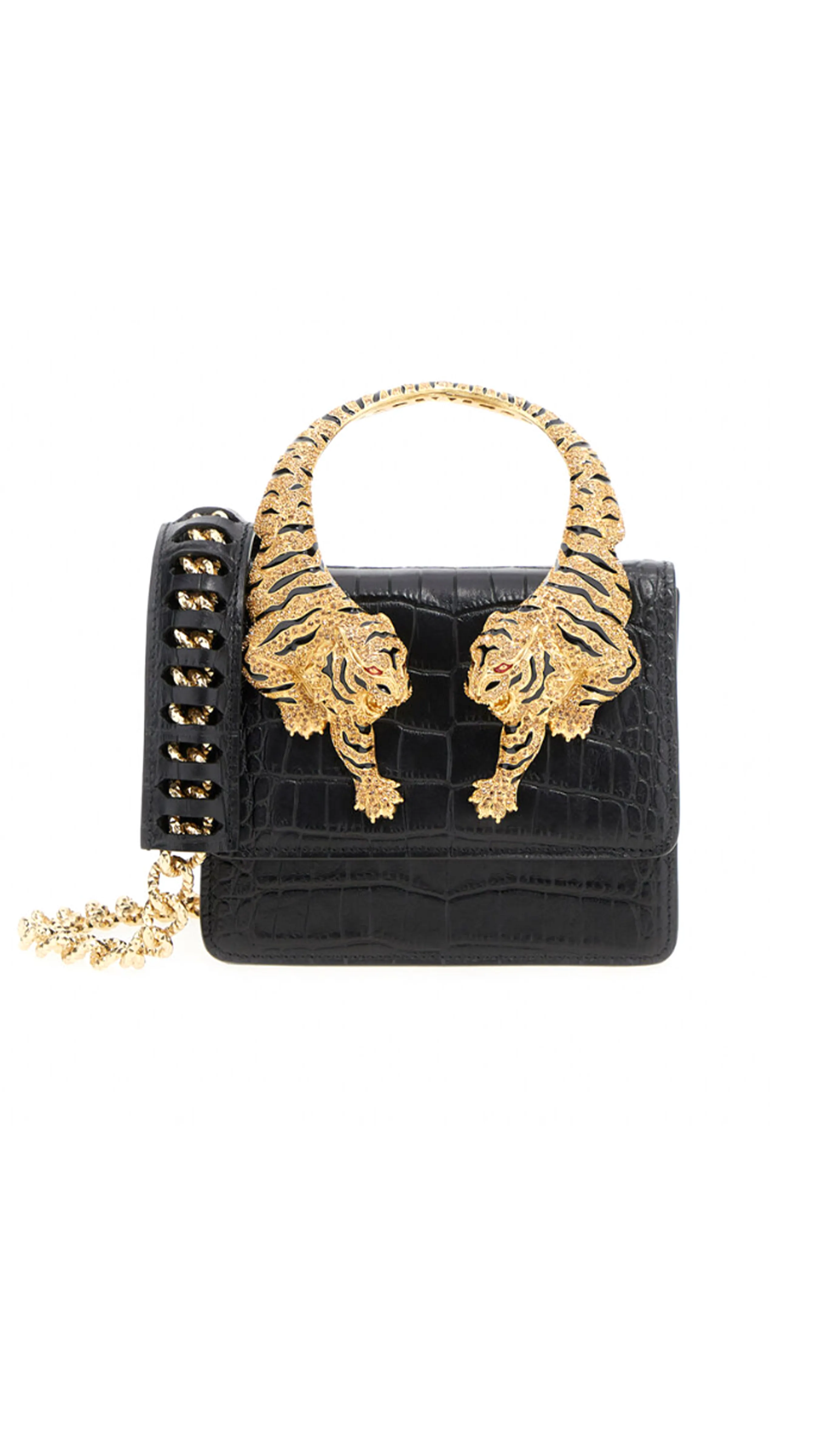 Roar Embellished Shoulder Bag - Black