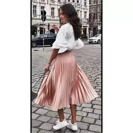 Satin Long Vintage Pleated Skirt