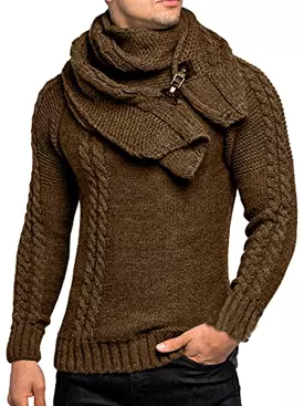 Scarf Twist Knitted Men Pullover Sweater