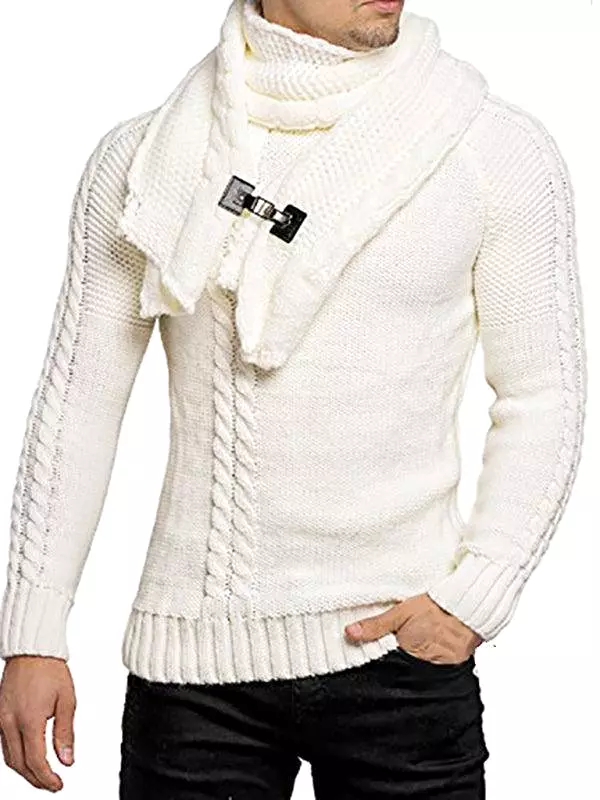 Scarf Twist Knitted Men Pullover Sweater