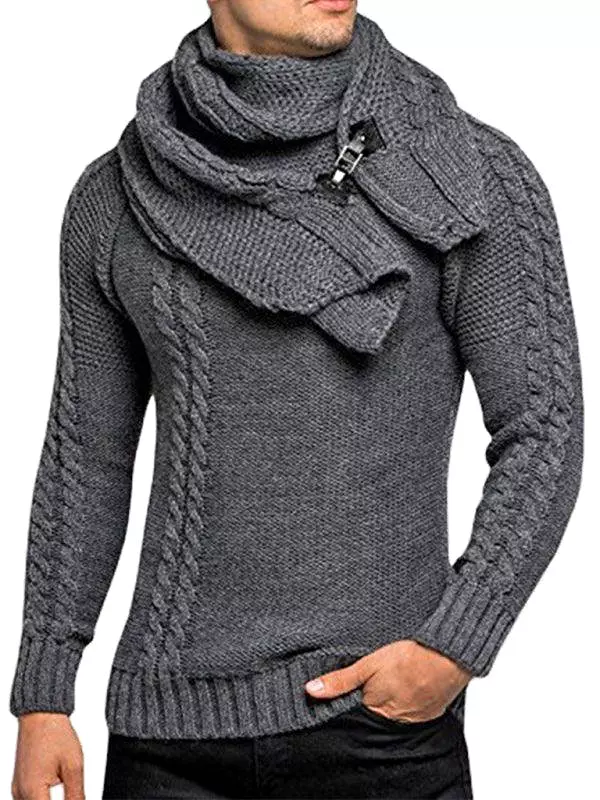 Scarf Twist Knitted Men Pullover Sweater