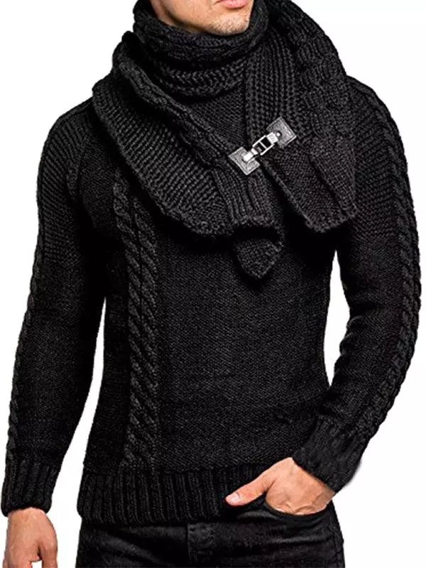 Scarf Twist Knitted Men Pullover Sweater