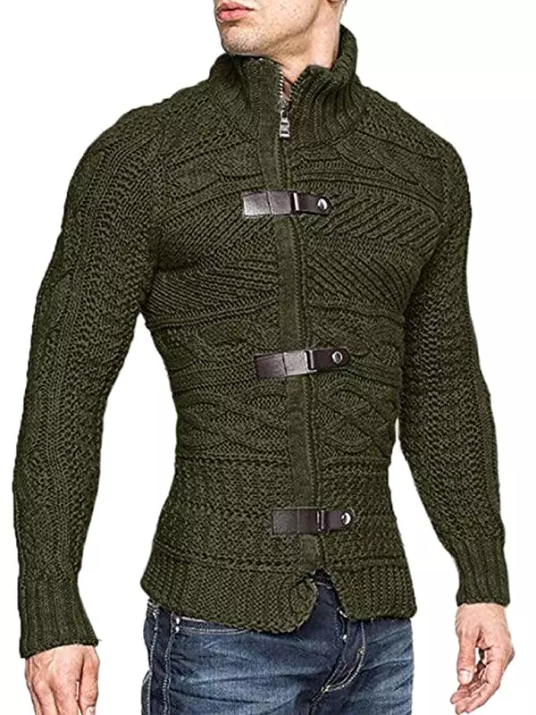 Side Buckle Men Cardigan Sweater