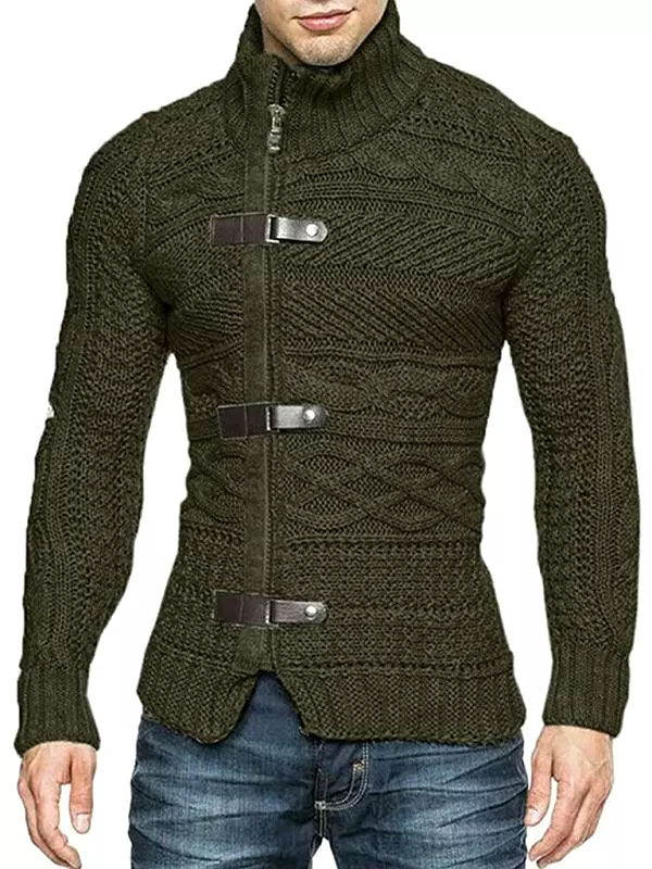 Side Buckle Men Cardigan Sweater