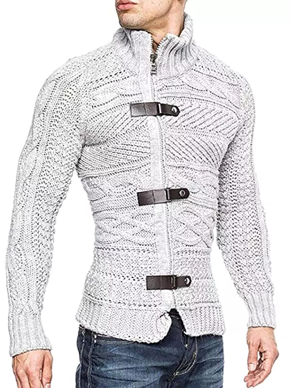 Side Buckle Men Cardigan Sweater