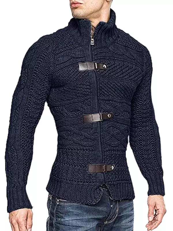 Side Buckle Men Cardigan Sweater