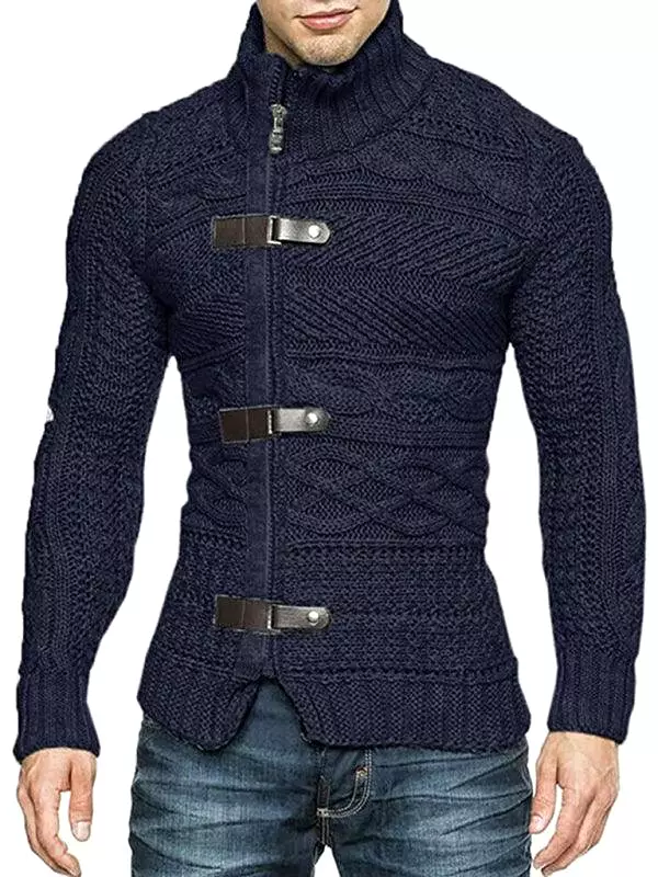 Side Buckle Men Cardigan Sweater