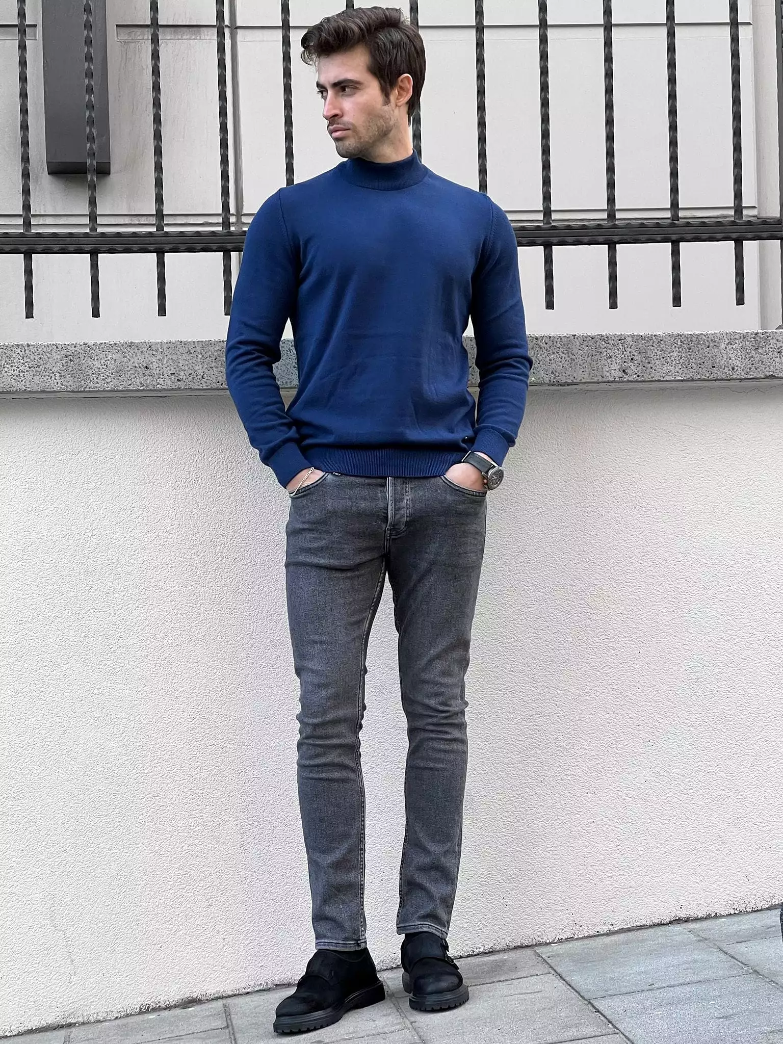 Slim Fit Sax Half Turtleneck Sweater