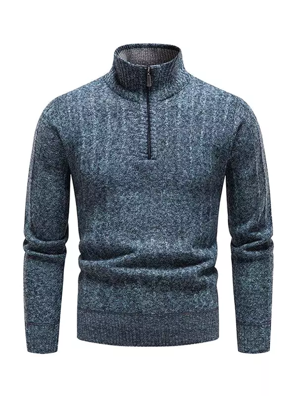 Stand Collar Zipper Men Pullover Sweater