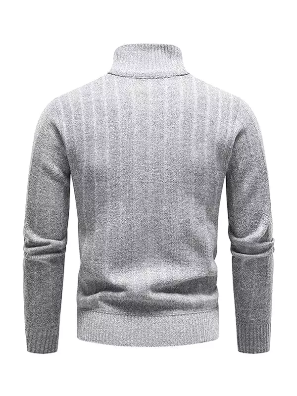 Stand Collar Zipper Men Pullover Sweater