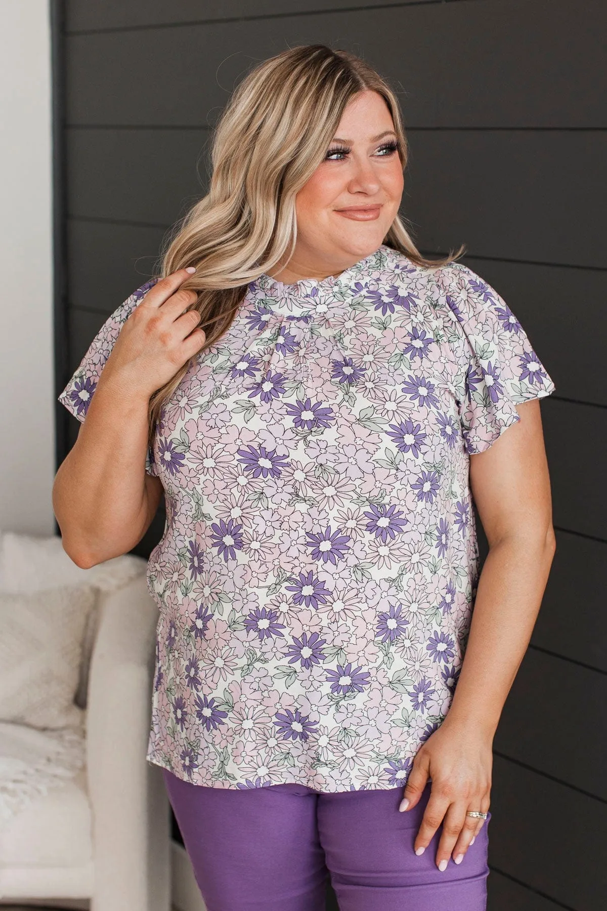 Strictly Business Floral Blouse- Lavender