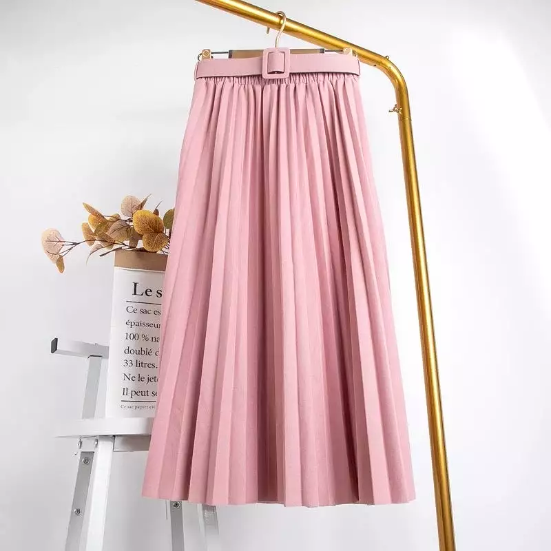 Suade Belted Pleated Midi Skirts