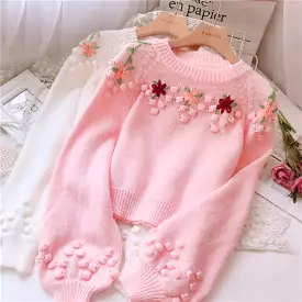 Sweet Embroidered Flower Sweater AD12520