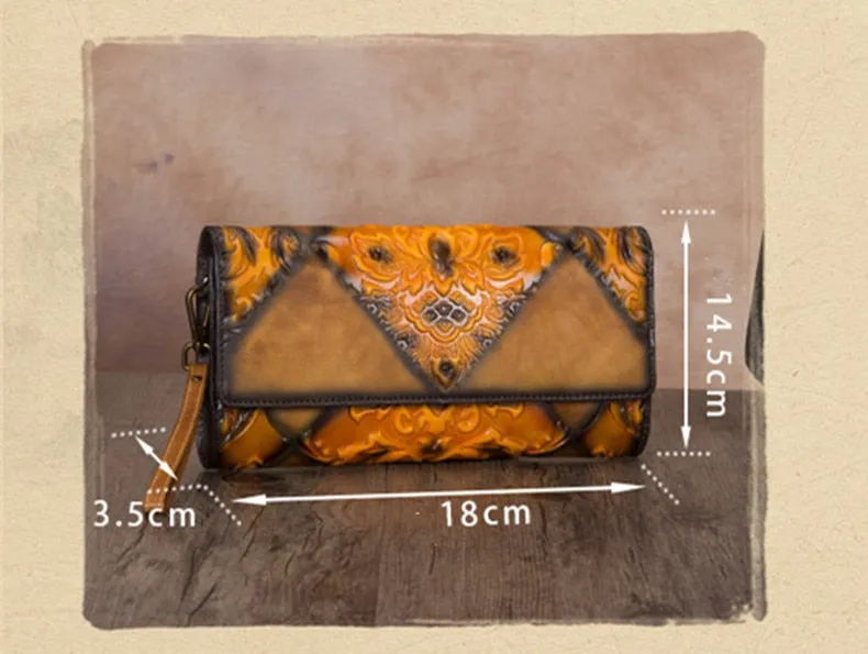 Vintage Leather Women Clutch Chain Soft Large Capacity Phone Genuine Leather Zipper Cowhide Wallets