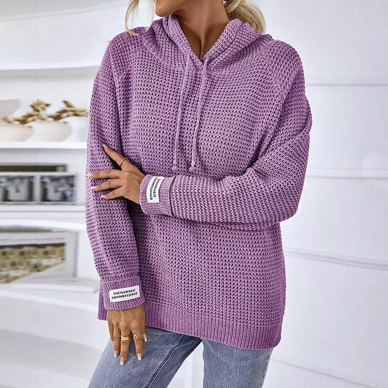 Women Sweaters Kniting Pullover Plain Hoods