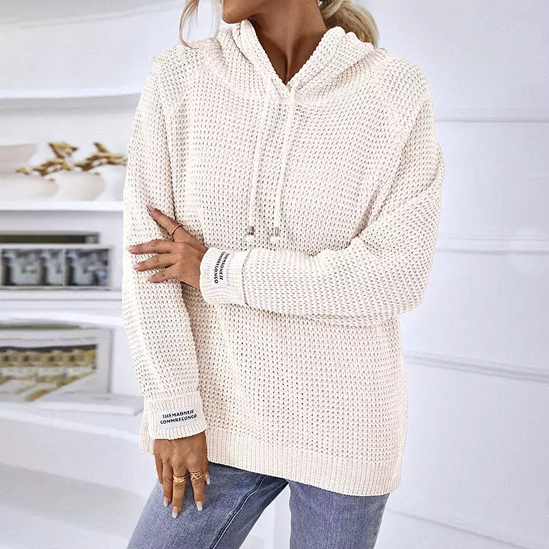 Women Sweaters Kniting Pullover Plain Hoods