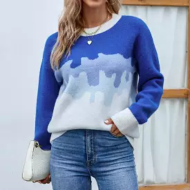 Women Sweaters Kniting Round Bows Pullover Bicolor Lantern Sleeves