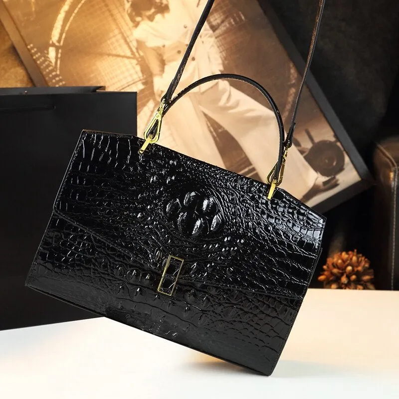 Women's Alligator Pattern Interior Zipper Portable Shoulder Handbag