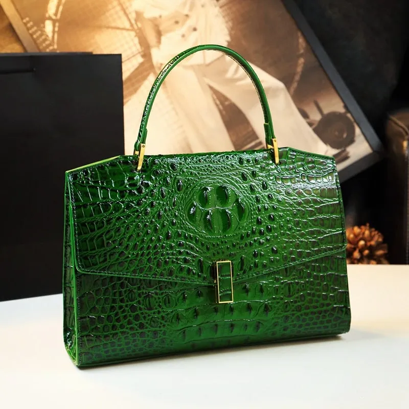 Women's Alligator Pattern Interior Zipper Portable Shoulder Handbag