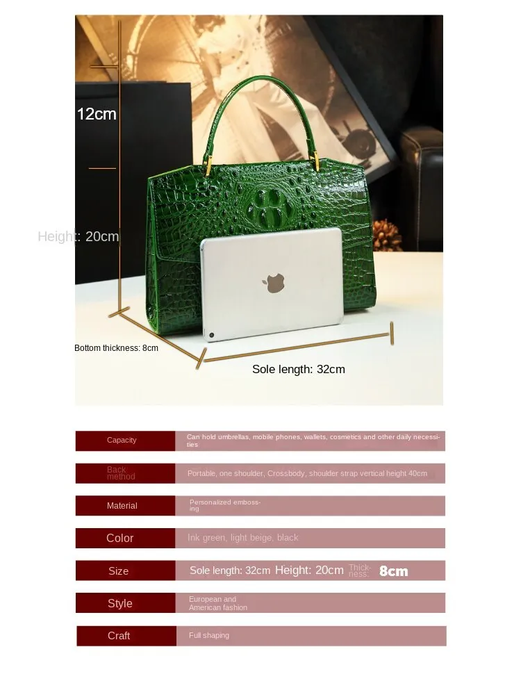 Women's Alligator Pattern Interior Zipper Portable Shoulder Handbag