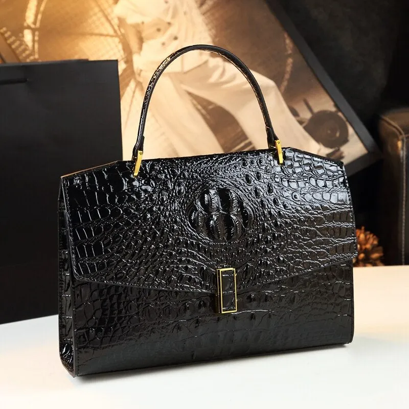 Women's Alligator Pattern Interior Zipper Portable Shoulder Handbag