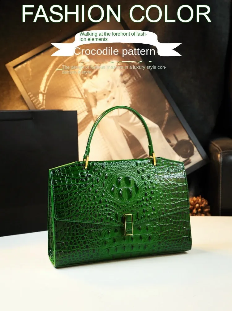 Women's Alligator Pattern Interior Zipper Portable Shoulder Handbag