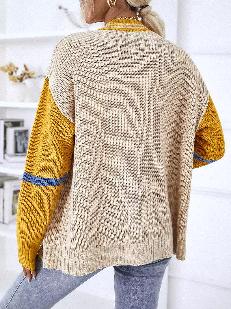 Women's Cardigans Kniting Bicolor Stripes Buttons