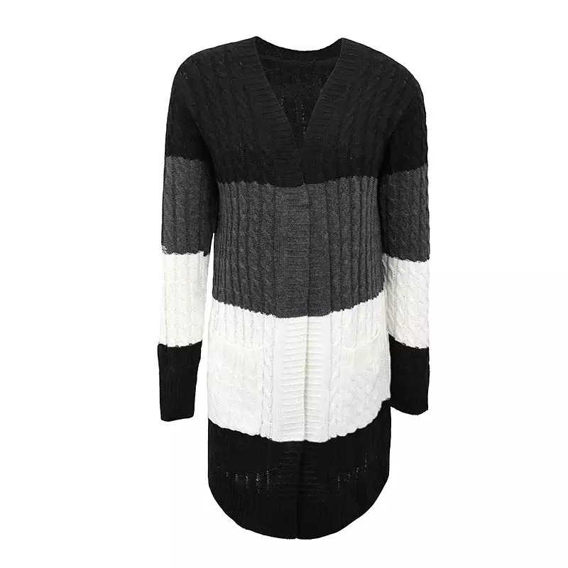 Women's Cardigans Kniting Bicolor Stripes Twist