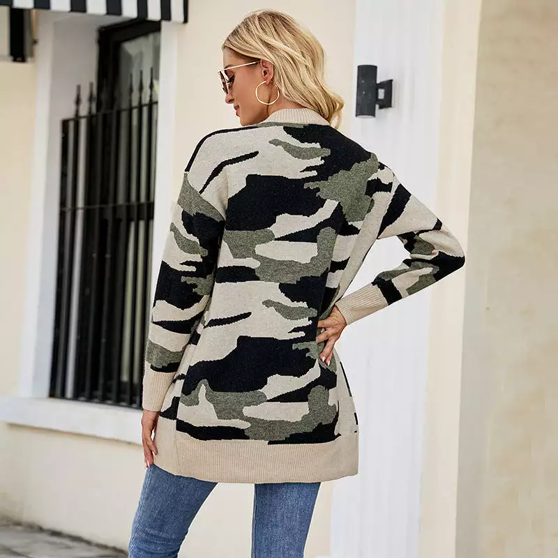 Women's Cardigans Kniting Camo Long Sleeves