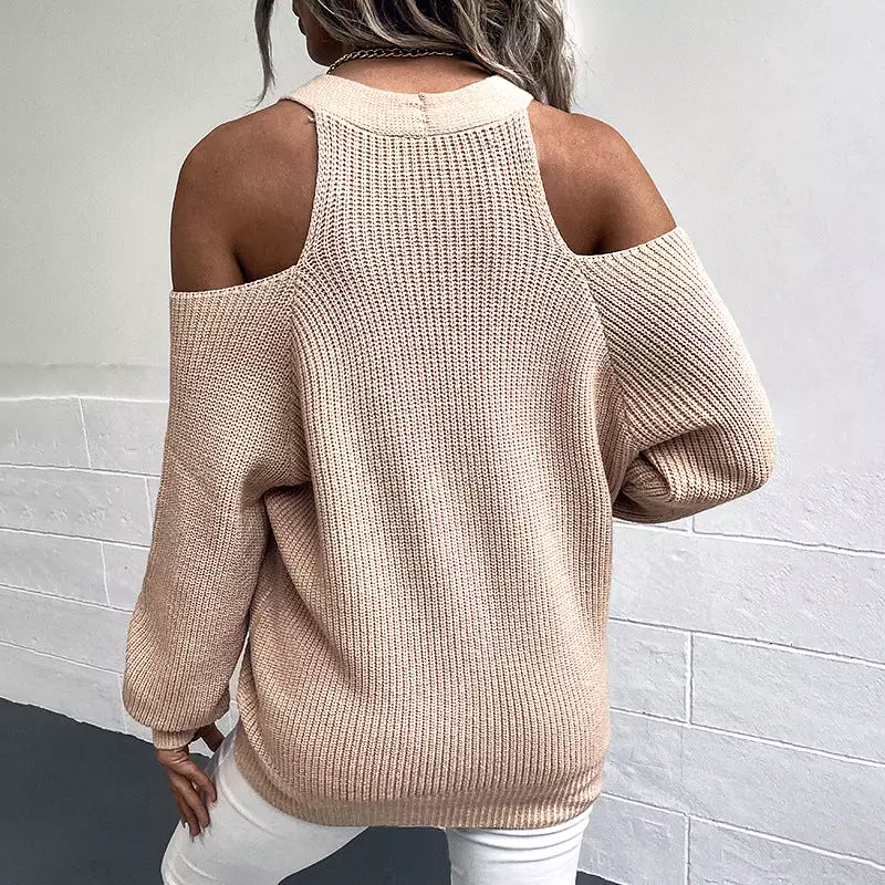 Women's Cardigans Kniting Off Shoulder Buttons Lantern Long Sleeves