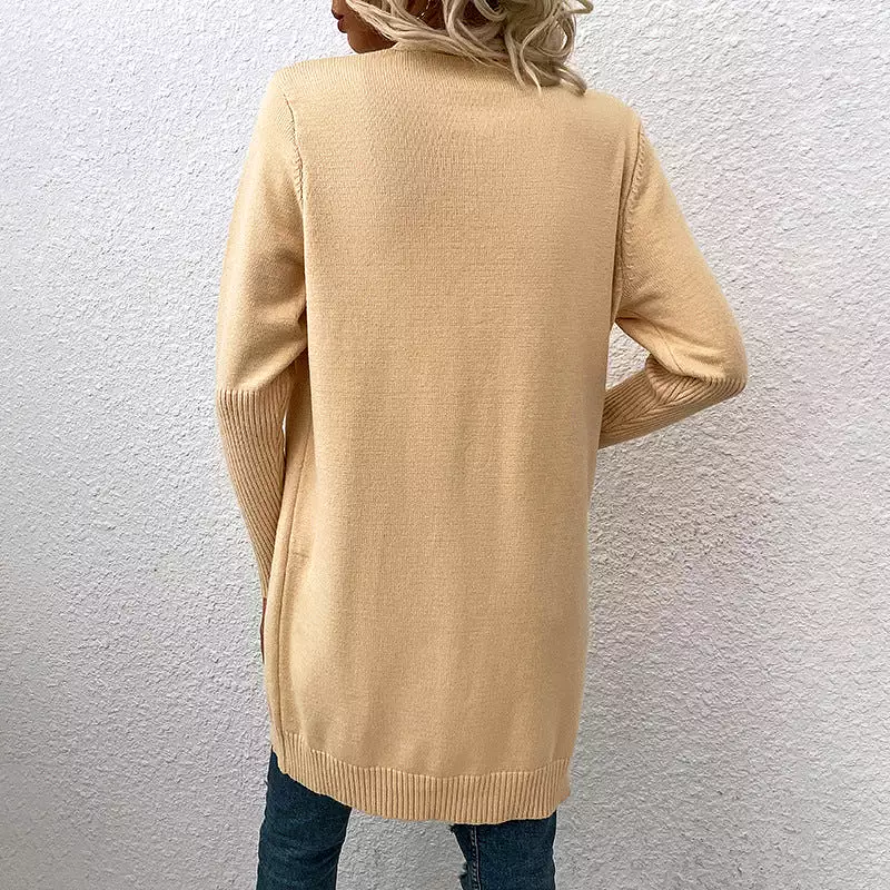 Women's Cardigans Kniting Plain Long Sleeves Pockets