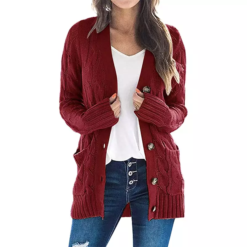 Women's Cardigans Kniting Plain Twist Buttons Pockets Long Sleeves