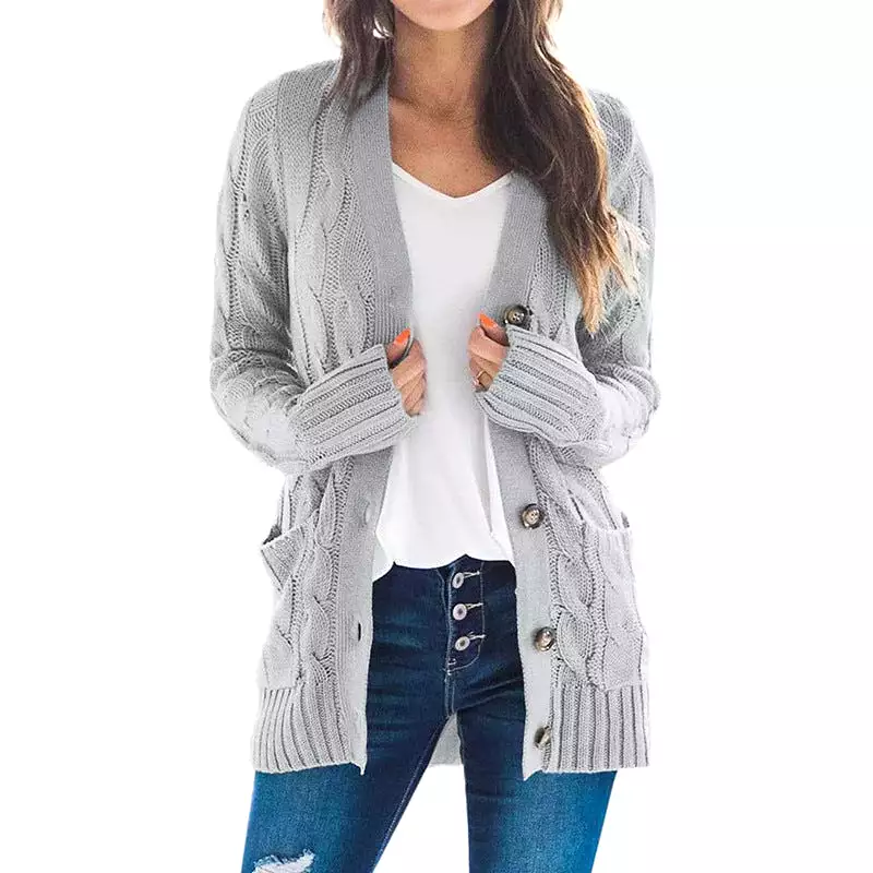 Women's Cardigans Kniting Plain Twist Buttons Pockets Long Sleeves