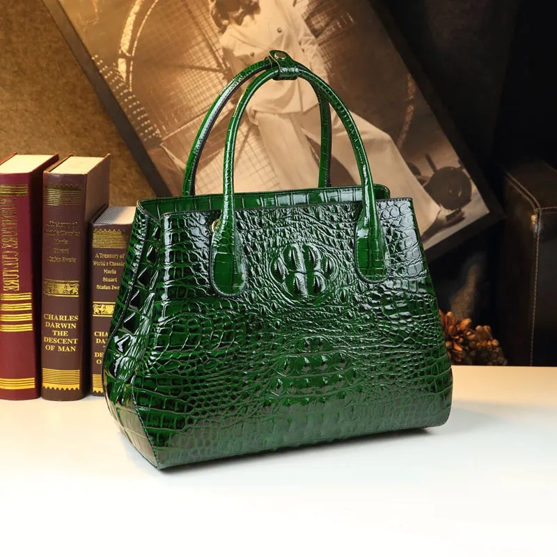 Women's Crocodile Pattern Large Capacity Middle Aged Shoulder Handbag