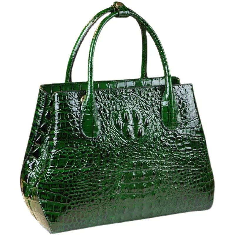 Women's Crocodile Pattern Large Capacity Middle Aged Shoulder Handbag