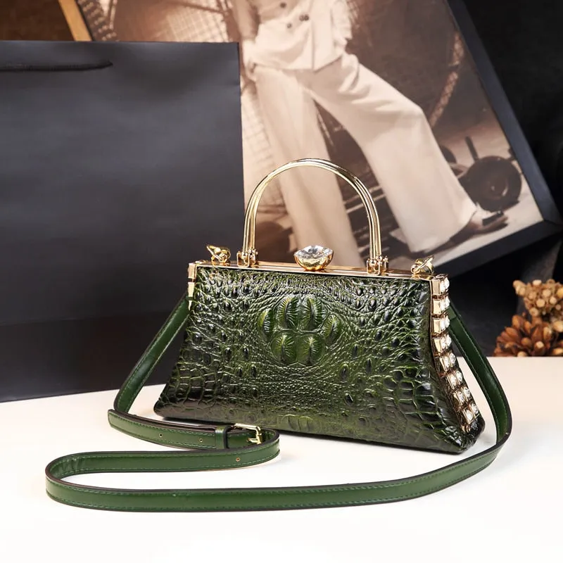 Women's Crocodile Pattern Middle-Aged Portable Shoulder Handbag