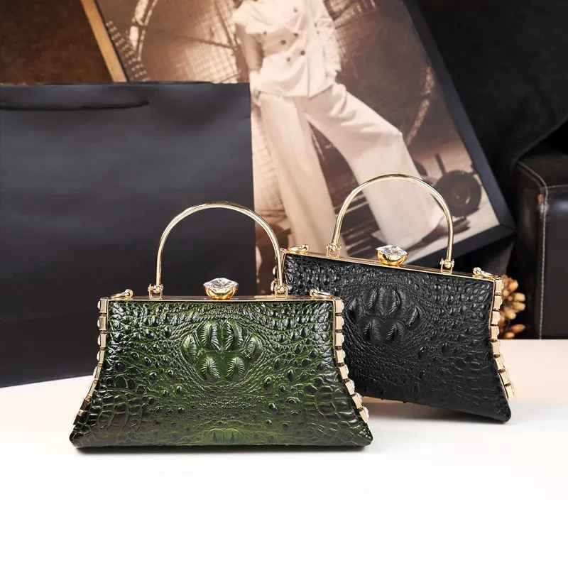 Women's Crocodile Pattern Middle-Aged Portable Shoulder Handbag