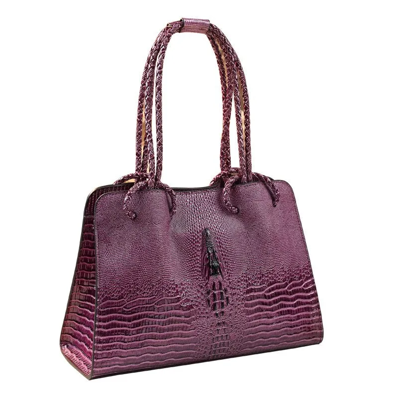 Women's Crocodile Pattern Portable Genuine Leather Shoulder Handbag