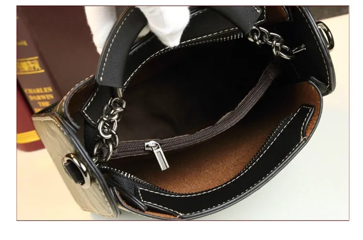 Women's Genuine Leather Embroidery Portable Crossbody Handbag