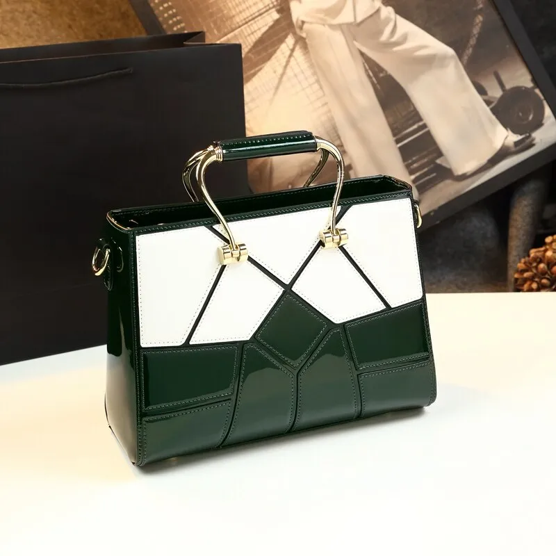 Women's Genuine Leather Geometric Pattern Rhombus Shoulder Handbag