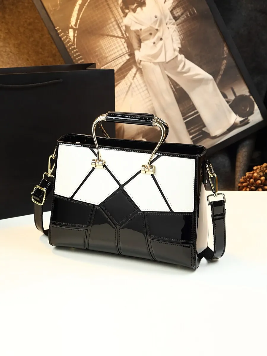 Women's Genuine Leather Geometric Pattern Rhombus Shoulder Handbag