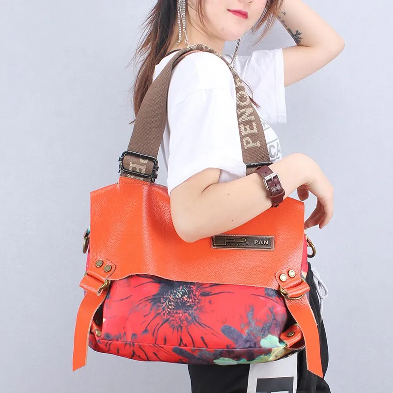 Women's Genuine Leather Large Capacity Colorful Portable Tote Handbag