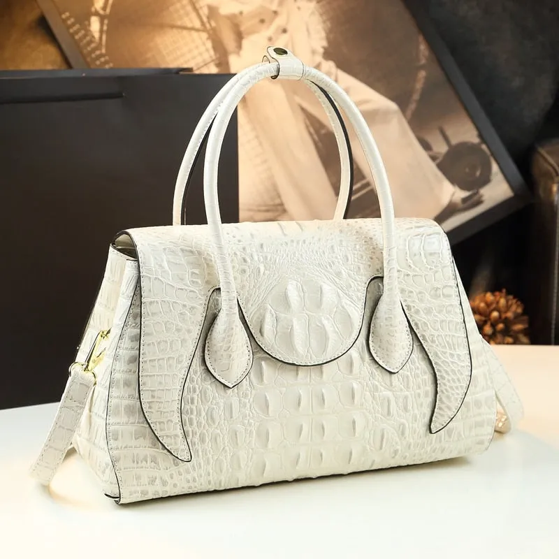 Women's Genuine Leather Large Crocodile Pattern Portable Handbag