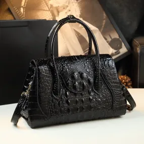 Women's Genuine Leather Large Crocodile Pattern Portable Handbag