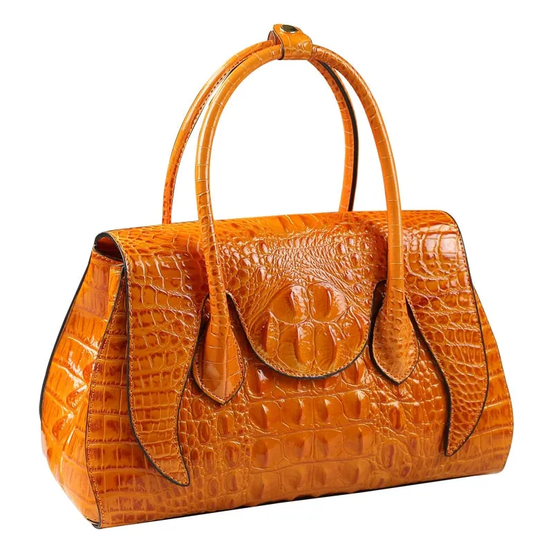 Women's Genuine Leather Large Crocodile Pattern Portable Handbag