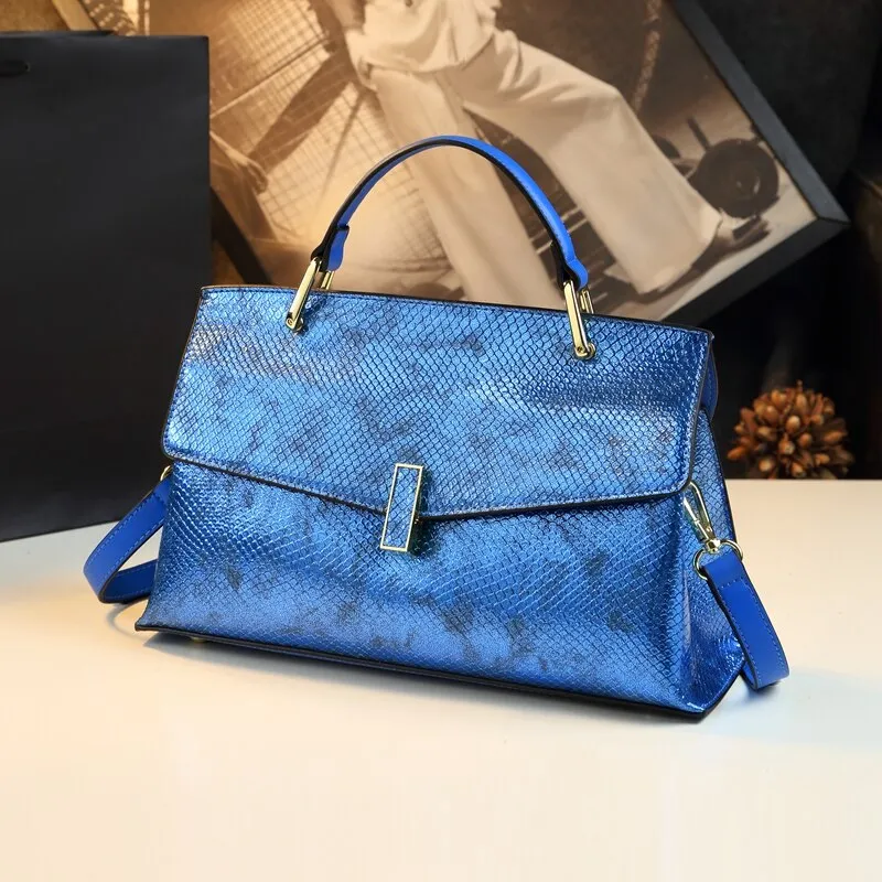 Women's Genuine Leather Laser Pattern Portable Top Handle Handbag