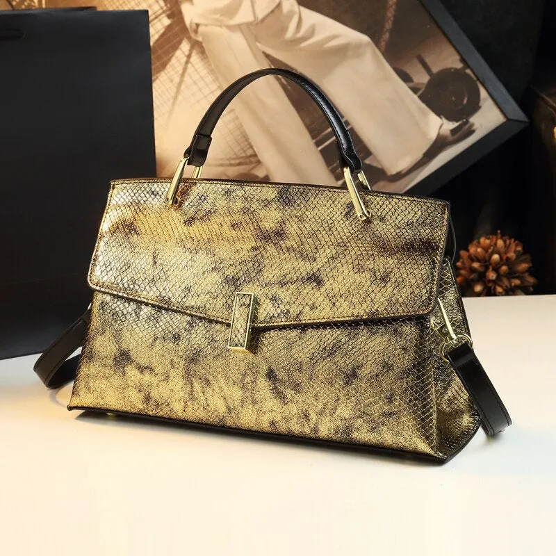 Women's Genuine Leather Laser Pattern Portable Top Handle Handbag