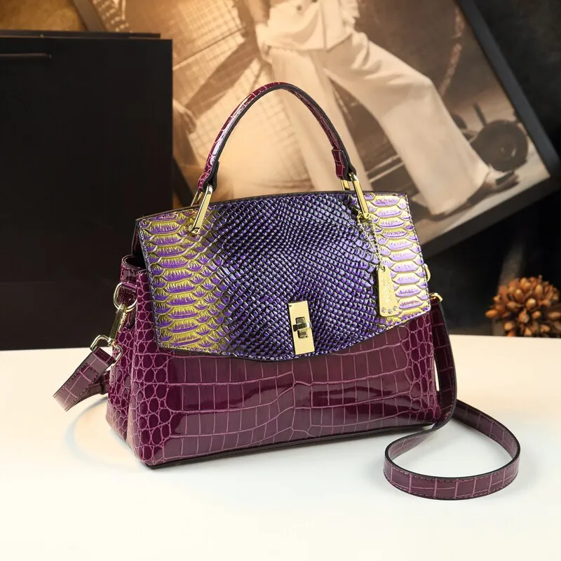 Women's Genuine Leather Snake Pattern Small Crossbody Shoulder Handbag