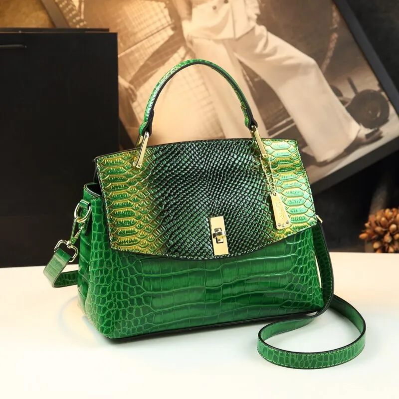 Women's Genuine Leather Snake Pattern Small Crossbody Shoulder Handbag