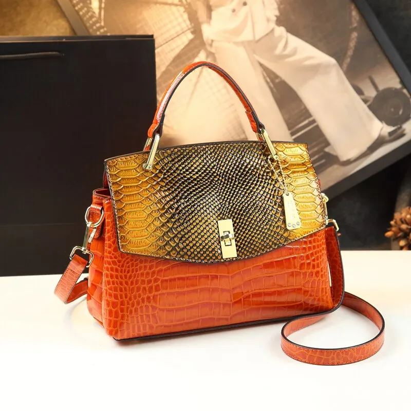 Women's Genuine Leather Snake Pattern Small Crossbody Shoulder Handbag